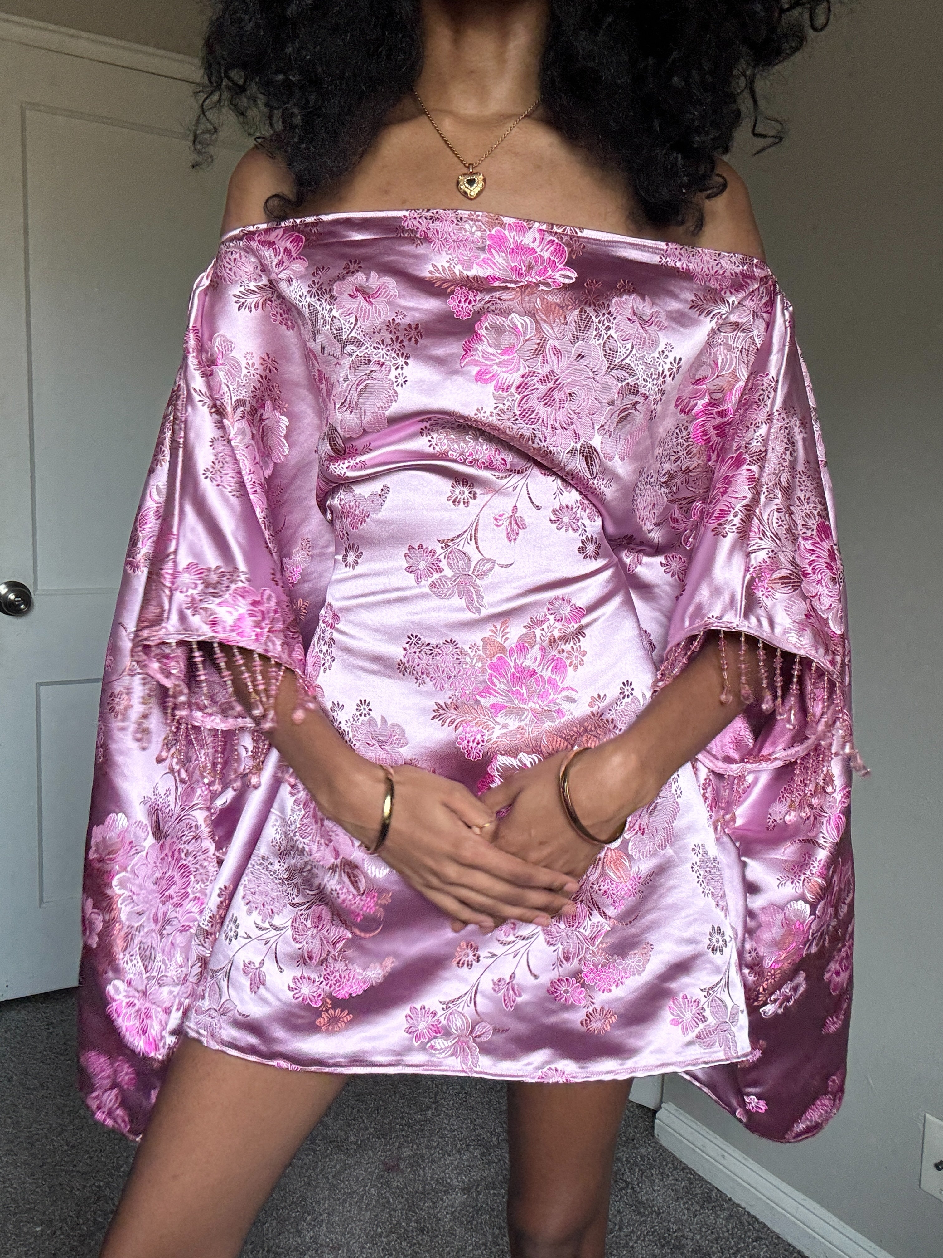 Silky Pink Mini Rhinestone Almyra Dress