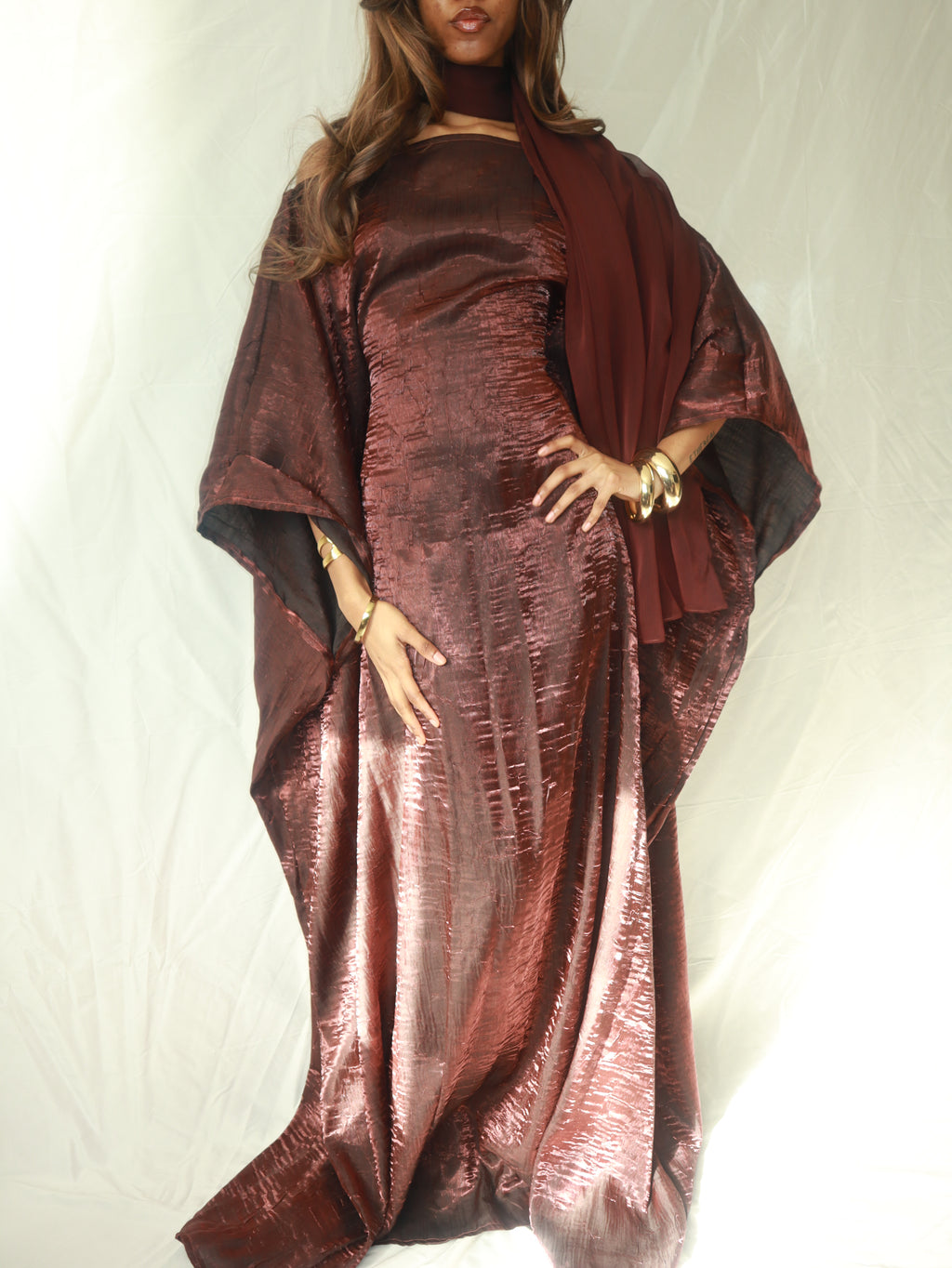Brown Almyra Dress & Scarf Set